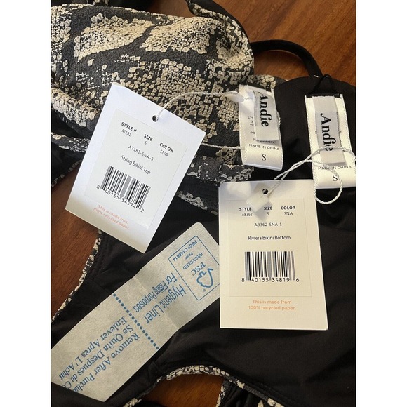 NWT Andie Swim Snakeskin Triangle String Bikini Top Riviera Bikini Bottom Small - Picture 7 of 7